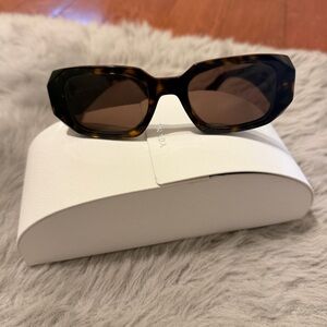 Prada Rectangle Acetate Sunglasses Dark Brown Tortoise PR17WS